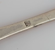 Seven assorted 18th century CHANNEL ISLANDS silver serving spoons and tablespoons, Jersey makers including GEORGE HAMON (2), PIERRE AMIRAUX, (2), THOMAS DE GRUCHY & JEAN LE GALLAIS, plus an unidentified example stamped "L.C." possibly CHEVALIER, ​​​​​​​th - 5