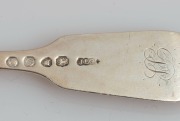 Set four sterling silver knives and forks retailed by CHANNEL ISLANDS silversmith&nbsp;JOHN LE GALLAIS of Jersey, mid 19th century, ​​​​​​​the spoons 18cm long, 382 grams total - 4
