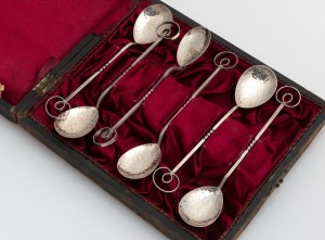 SARGISONS of Hobart set, of six Australian silver teaspoons in original box, circa 1920, stamped "SARGISONS STG.", 11.5cm long, 54 grams total