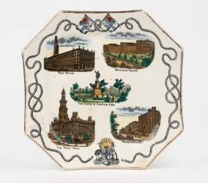 "ADVANCE AUSTRALIA" Federation porcelain plate, circa 1885, stamped "Designed By G. Hodgson. Jun. & Co. Summer Hill, Rd. No. 29565", ​​​​​​​24cm wide