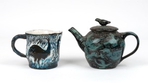 GERRY WEDD pottery teapot and a kangaroo jug, (2 items), both signed "WEDD", 15cm and 11cm high