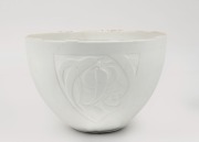 LES BLAKEBROUGH "Bowl Form 'Forest Floor', 2005" wheel thrown southern ice porcelain, unglazed, deep etched inside and out, signed "L.B., '05", with gallery No. 13, 13cm high, 19.5cm diameter