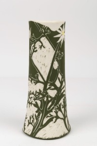 CATHY FRANZI "Flannel Flower" porcelain, engobe, sgraffito and glaze vase, signed "C. Franzi, Flannel Flower"", ​​​​​​ 20cm high