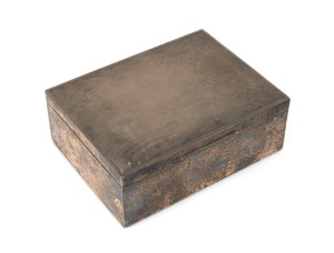 An antique Australian silver jewellery casket with brown velvet lined interior, early 20th century, stamped "E.H. STG. SILVER", 6.5cm high, 18cm wide, 14cm deep, 932 grams total (including timber and velvet lining)