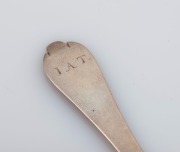 Four antique CHANNEL ISLANDS silver trefid spoons, 18th century, marks illegible but two possibly by PIERRE AMIRAUX, approximately 17.5cm long, 108 grams total - 2