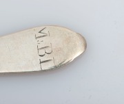 Four antique CHANNEL ISLANDS silver trefid spoons, 18th century, marks illegible but two possibly by PIERRE AMIRAUX, approximately 17.5cm long, 108 grams total - 5