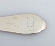 Four antique CHANNEL ISLANDS silver trefid spoons, 18th century, marks illegible but two possibly by PIERRE AMIRAUX, approximately 17.5cm long, 108 grams total - 6