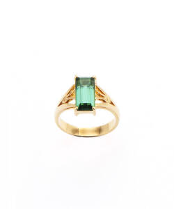 RING: 18ct yellow gold and 3.12 carat green tourmaline ring.