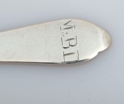 Four antique CHANNEL ISLANDS silver trefid spoons, 18th century, marks illegible but two possibly by PIERRE AMIRAUX, approximately 17.5cm long, 108 grams total - 8