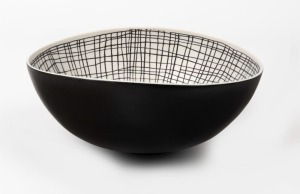 LOUISE BOSCACCI porcelain bowl with web interior, signed "Boscacci 2003" with exhibition gallery No.1, 9.5cm high, 22cm wide
