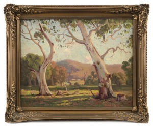 ERIK LANGKER (1898-1982) (untitled rural landscape), oil on canvas board, signed lower left "Erik Langker", 29 x 36cm, 38 x 45cm overall