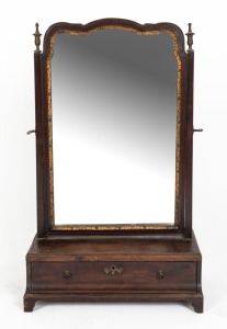An antique English mahogany toilet mirror with carved gilt decorations, 18th/19th century, 77cm high, 48cm wide, 27cm deep