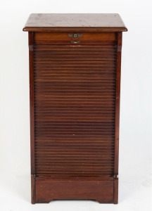 An antique walnut office cabinet with tambour front, late 19th century, 91cm high, 49cm wide, 40cm deep