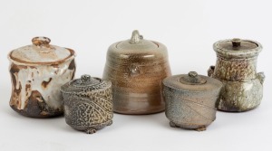 Five assorted Australian studio pottery lidded jars including CHESTER NEALIE, the largest 17cm high