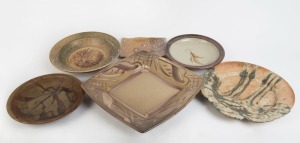 Six assorted Australian studio pottery platters, including rectangular example. the largest 42cm wide