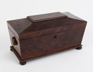 An antique English mahogany tea caddy, 19th century, 18cm high, 33cm high, 16cm deep