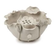 An antique Chinese blanc de chine porcelain lotus bowl with flower aid insert, Qing Dynasty, 19th century, ​​​​​​​12cm high, 20cm wide