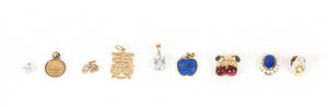 VARIOUS: Ruby and sapphire earrings; six pendants; lapiz and pearl clasp; tie pin.