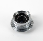NIPPON KOGAKU: W-Nikkor&middot;C&nbsp;28mm f3.5 lens [#349245]&nbsp;with Leica thread mount in chrome, c. 1954, together with metal front lens cap. - 2