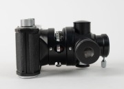 OLYMPUS: Black-body Olympus PM-6 microscope camera [#205480], c. 1954, with shutter release cable and maker's lined wooden box bearing 'Olympus Tokyo' metal stamp. - 2