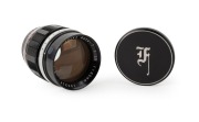 OLYMPUS: G. Zuiko Auto-T 60mm f1.5 lens [#103217],&nbsp;in black and chrome, with bayonet mount for Olympus Pen F, together with front and rear lens caps.