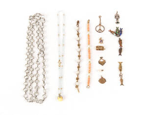 VARIOUS: Including charms, pendants, pearl bracelet and beaded necklaces.