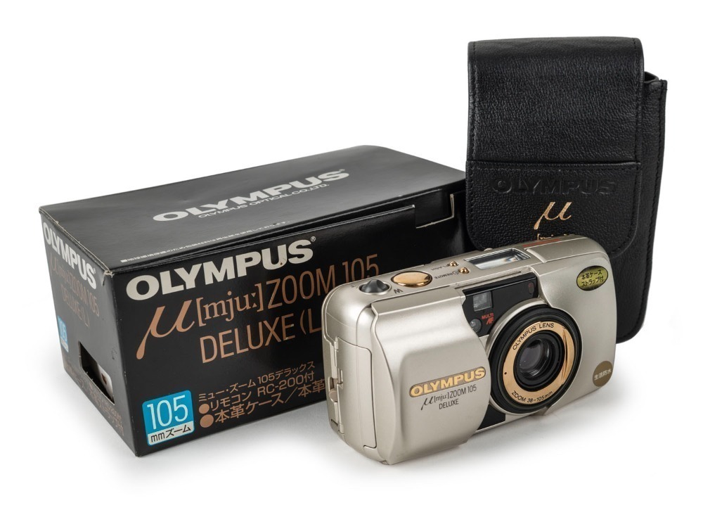 OLYMPUS: Mju Zoom 105 Deluxe L compact camera [#5796964] with gold body and  lens detail,