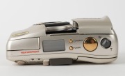 OLYMPUS: Mju Zoom 105 Deluxe L compact camera [#5796964] with gold body and lens detail, c. 1995,&nbsp;with Zoom 38-105mm lens, in maker's box with leatherette pouch, RC-200 remote control, wrist strap, and instruction booklet. - 4