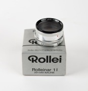 FRANKE & HEIDECKE: Seven Rollei accessories in silver maker's boxes - one Rolleiflex Panoramakopf [#458134], one Rolleinar 1 and one Rolleinar 2 with leather pouches and instruction sheets, one Rolleisoft 0 with leather pouch and instruction sheet, one Fi - 4