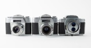 AGFA: Three&nbsp;c. 1960 chrome-body cameras - one Flexilette with unusual TLR&nbsp;design [#AB 6144] with Color Apotar 45mm f2.8 lens, one Ambiflex II SLR [#AR 2065] with Color-Solinar&nbsp;50mm f2.8 lens, and one Colorflex&nbsp;SLR [#JG 3040] with Color-Apotar 50mm f2.8 le - 2