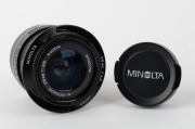 MINOLTA: Black M-Rokkor&nbsp;28mm f2.8 lens [#1008837] with Leica M bayonet mount, c. 1981, together with&nbsp;black metal lens hood, and front and rear lens caps. - 2