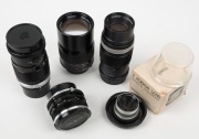 MINOLTA: Five lenses&nbsp;- one E. Rokkor 50mm f4.5 [#1232504] in plastic case with maker's box, one W.Rokkor-QE 35mm f4 [#1115288] with front and rear lens caps, one MD Minolta Celtic 135mm f2.8 [#1221388] with rear lens cap, and two&nbsp;Rokkor-TC&nbsp;135mm f4 lenses