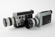CANON: Two c. 1970s 8mm movie cameras - one Canon Auto Zoom 814 with 7.5-60mm f1.4 zoom lens [#242222] and Canon 60mm T-60-2 lens hood, and one Canon Auto Zoom 814 Electronic [#157345] with 7.5-60mm f1.4 macro lens [#161467], lens cap, and wrist strap. (2 - 2