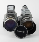 CANON: Two c. 1970s 8mm movie cameras - one Canon Auto Zoom 814 with 7.5-60mm f1.4 zoom lens [#242222] and Canon 60mm T-60-2 lens hood, and one Canon Auto Zoom 814 Electronic [#157345] with 7.5-60mm f1.4 macro lens [#161467], lens cap, and wrist strap. (2 - 3
