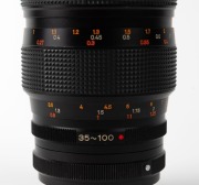 KONICA: Black Konica Varifocal Hexanon AR 35-100mm f2.8 lens [#7732809], with rear lens cap. - 3