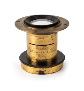 VOIGTLÄNDER: Brass lens 35mm in diameter and 67mm in length, c. 1890s, with cursive inscription that reads '00A No. 29027 Voigtländer & Sohn, Wien, Braunschweig'.