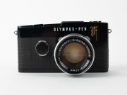OLYMPUS: Rare black Pen F SLR camera [#211933], c. 1963, with G. Zuiko Auto-S 40mm f1.4 lens [#113850]. The world's first 35mm half-frame SLR. - 2
