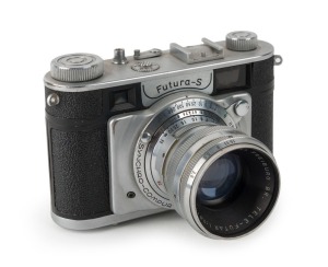 FUTURA: Futura-S rangefinder camera, c. 1952, with Tele-Futar 75mm f3.8 lens [#T3005] and Synchro-Compur shutter.