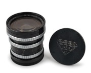 ANG&Eacute;NIEUX: Black-and-chrome Alpa-mount P. Ang&eacute;nieux&nbsp;28mm f3.5 Type R11 Retrofocus&nbsp;lens [#414203], c. 1961, with front and rear lens caps.