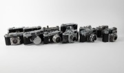VARIOUS MANUFACTURERS: Twelve black-and-chrome rangefinder and viewfinder cameras - one Agfa Karat 12 2.8, one Ehira Camera 1941-type&nbsp;Weha Chrome Six III, one Eho-Altissa Altix IV, one FED type D FED 2, one Hanimex Electra II, one Minolta A, one Minolta&nbsp;H