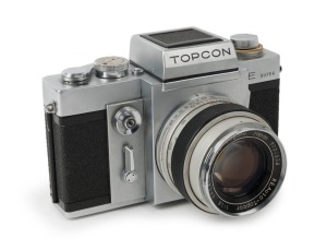 TOKYO KOGAKU: Topcon RE Super SLR camera [#4608431], c. 1963, in chrome with RE.Auto-Topcor 58mm f1.8 lens [#9901858].