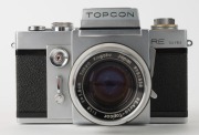 TOKYO KOGAKU: Topcon RE Super SLR camera [#4608431], c. 1963, in chrome with RE.Auto-Topcor 58mm f1.8 lens [#9901858]. - 2