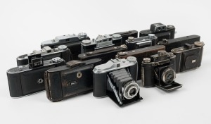 VARIOUS MANUFACTURERS: Fourteen folding cameras - one Agfa Billy Record I, one Agfa Isolette V, one Agfa Speedex II, one Agfa Standard, one Agilux Agifold, one Agilux Agifold Rangefinder, one Certo Dollina II, one Demaria Frères Dehel 4.5x6, one Ica Icarette, two Kodak No. 2 Folding Autographic Brownies, one Voigtländer Bessa, one Voigtländer Bessa I, and one unidentified model. (14 cameras)