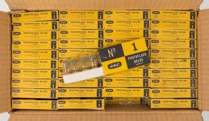 GENERAL ELECTRIC: Approximately seventy-eight No. 1 Class M Photoflash Bulbs, packaged in retail boxes as they were originally received from wholesaler. (78 items)