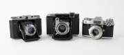 ZEISS IKON: An accumulation of six cameras - one c. 1927 Maximar 207/3 [#O88717], one c. 1929 Cocarette&nbsp;519/6 [#N98601], one c. 1930s Cocarette, one c. 1937 Super Ikonta B 532/16 [#X23852], one c. 1951 Ikonta M 524/16 [#U78537], and one c. 1959&nbsp;Contaflex - 3