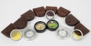 FRANKE & HEIDECKE: Twelve lens filters in either leather maker's pouches or plastic cases, including lenses with Rolleinar 1, Rolleinar 2,&nbsp;BAEEN, BAIHE,&nbsp;BAIMI, BALIN, and&nbsp;BAUBI designations, among others. (12&nbsp;items)