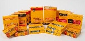 KODAK: Fifteen boxed rolls of expired 16mm movie film, with a diverse range of designations such as Ektachrome EF, Kodachrome 25, and Plus-X Reversal Film 7276. (15 items)