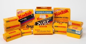 KODAK: Fourteen boxed rolls of expired camera film, with a diverse range of designations such as Verichrome Pan 127/130/620/828, and Kodacolor VR. (14 items)