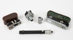 VARIOUS MANUFACTURERS: Five different finders - one Wray Leica-copy universal viewfinder, one Hensoldt-Wetzlar Quick 2194, one C. K. S. Tele Finder, one Präzisa rangefinder in leather pouch, and one Pullin Optics rangefinder in leather pouch. (5 items)