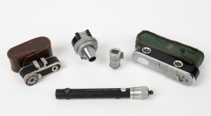 VARIOUS MANUFACTURERS: Five different finders - one Wray Leica-copy universal viewfinder, one Hensoldt-Wetzlar Quick 2194, one C. K. S. Tele Finder, one Präzisa rangefinder in leather pouch, and one Pullin Optics rangefinder in leather pouch. (5 items)